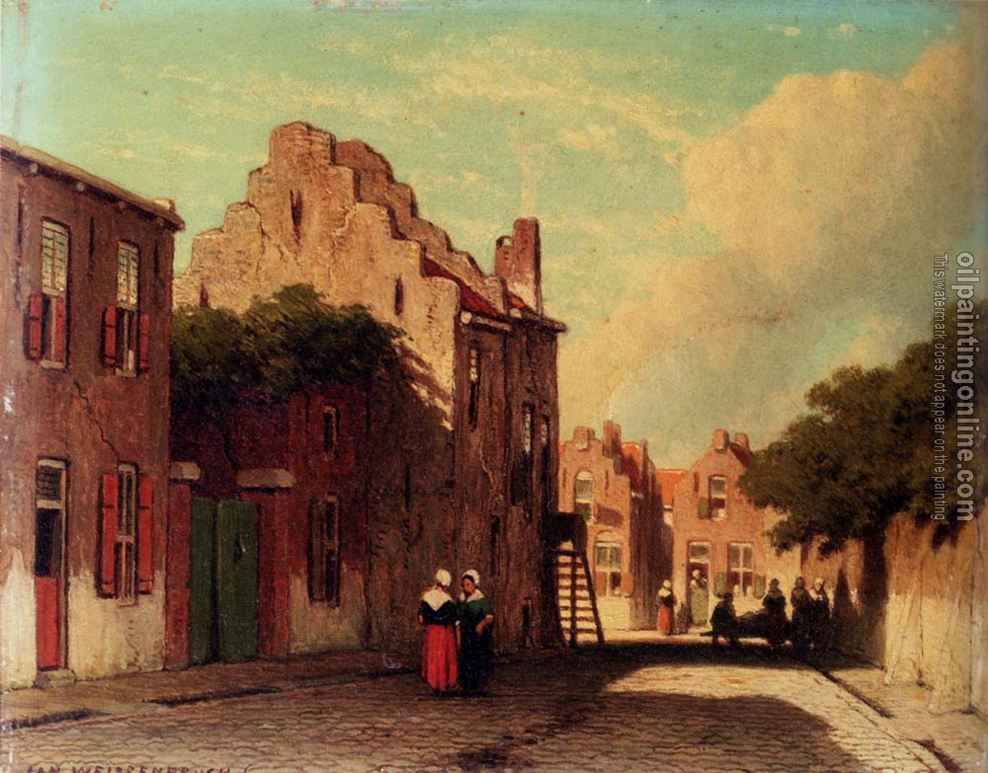 Weissenbruch, Jan Hendrik - A Sunlit Townview With Figures Conversing